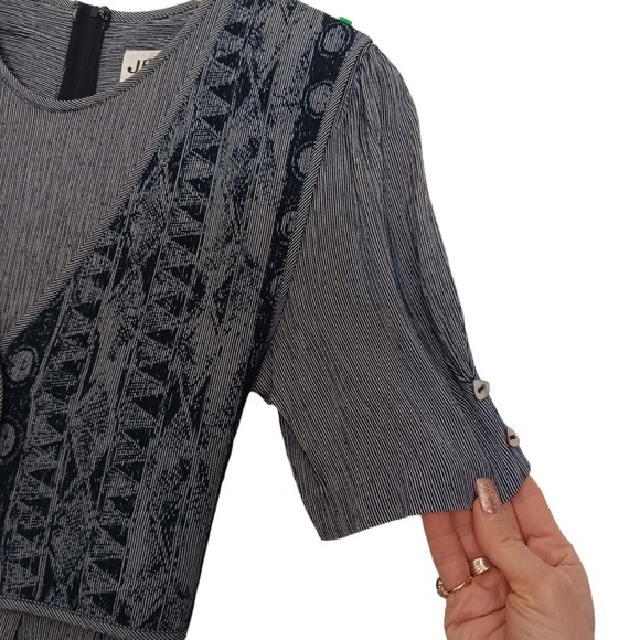 Vintage Maxi Blue Dress Tie Back Vest Crinkle Rayon MOTHER OF PEARL BUTTONS - Picture 8 of 15